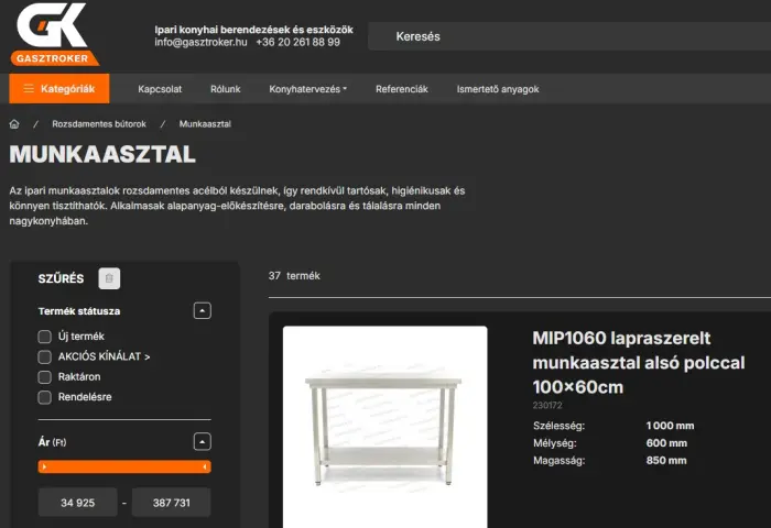 Rozsdamentes asztal leírásának első része a kategória neve alatt. - Weblib