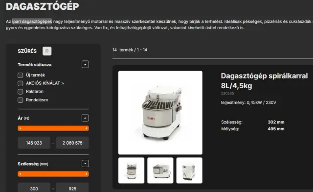 Spirálkaros dagasztógép a Gasztroker Magyarország webáruházi kínálatában - Weblib