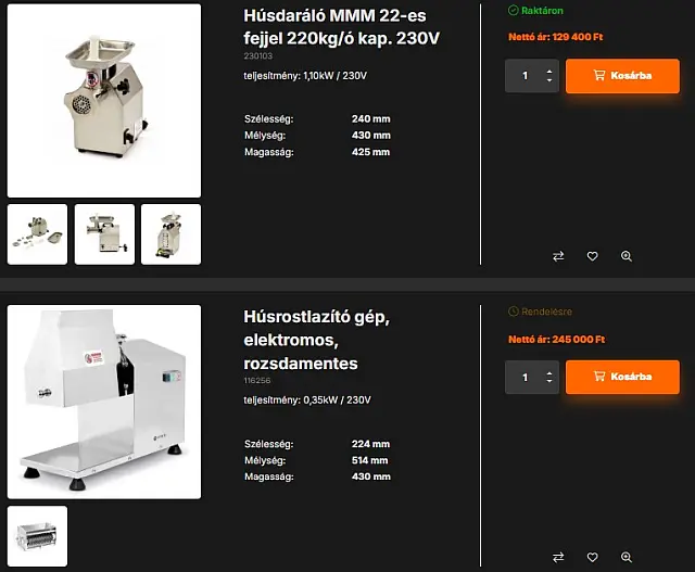 Ipari húsdaráló kínálat a Gasztroker Magyarország weboldaláról - Weblib