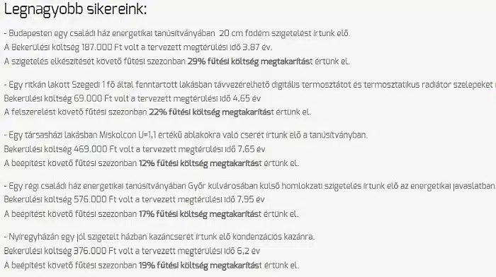 Sikerek felsorolása az energetikai tanúsítványok terén az Innotau Kft. nyitó honlapoldalán - Weblib